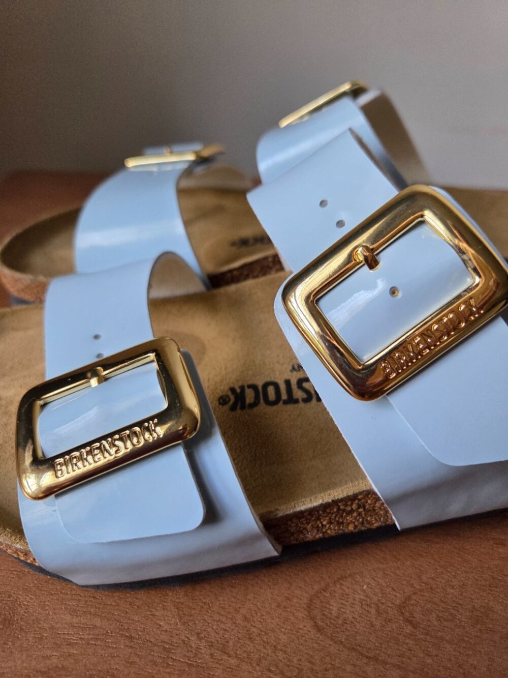 NWOB BIRKENSTOCK BABY BLUE GOLD BIG BUCKLE 2 STRAP SANDALS WOMNS 40 - Picture 6 of 16
